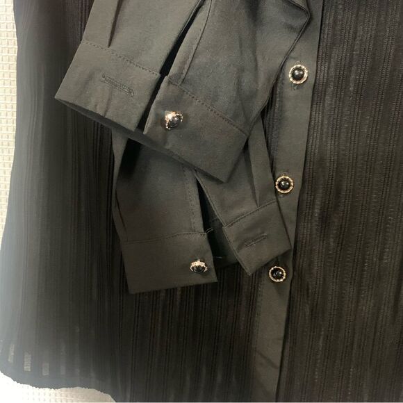 Black Victorian Style Semi Sheer Lace Pleated Blouse - Picture 9 of 12